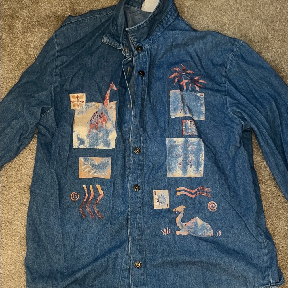 VINTAGE Teddi Denim Shirt with Artistic Prints